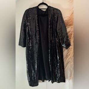 Black Sequin Kimono Duster